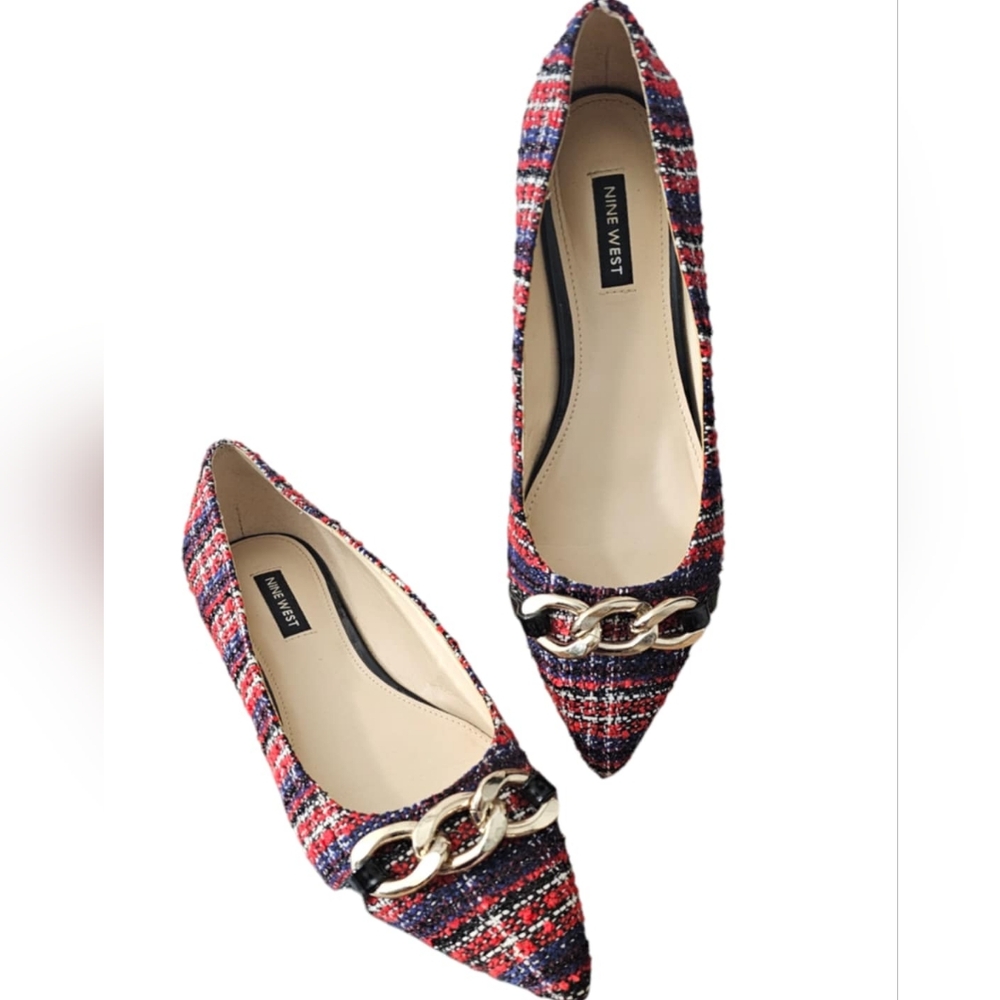 Nine West Women's Tweed Pointed-Toe Flats - Red and Blue